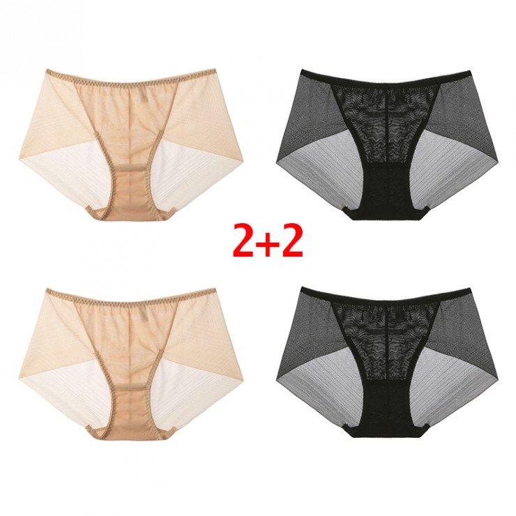 (2+2) Beige & Black Meshy Hiphugger Panty
